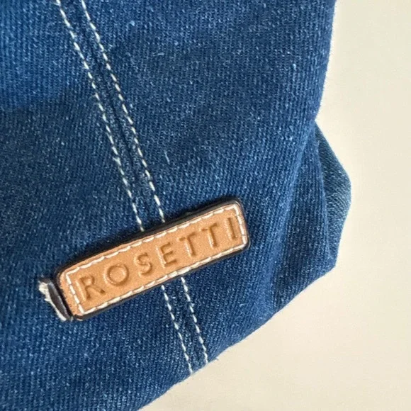 Rosetti 2000s Denim Tote Bag Blue Cotton Striped Canvas Shoulder Bag Vinyl Trim - Picture 5 of 9